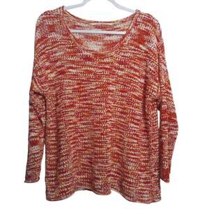 Dakota Collective Open Knit Artsy Long Sleeve Sweater Orange Red White Size M